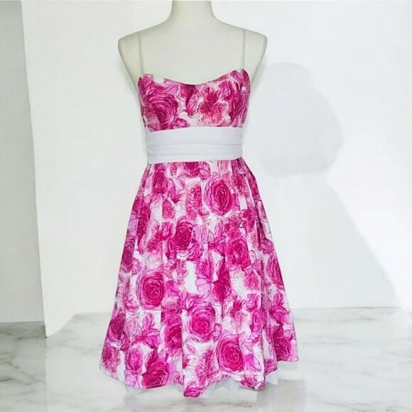 Ruby Rox ✦ Y2K Floral Dress ✦ Rose Pink White Sash Tulle Mini Size 3 EUC - Picture 2 of 13